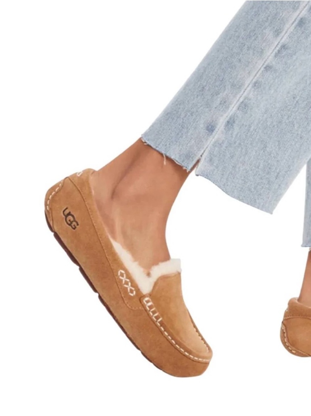 UGG Ansley Slippers Womens Size 8 Chestnut Suede Sheepskin Moccasin - Picture 8 of 9